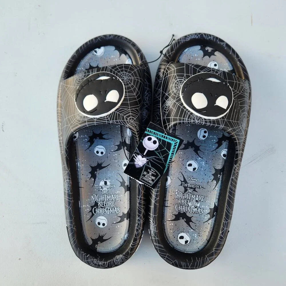 NEW Nightmare Before Christmas Men's Size 12 Sandals Slides Slippers Black White